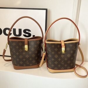 Minimalist Women’s Bag, Simple Luxury Vintage Print Bucket Bag, 2025 Spring New Fashion Shoulder Crossbody Bag