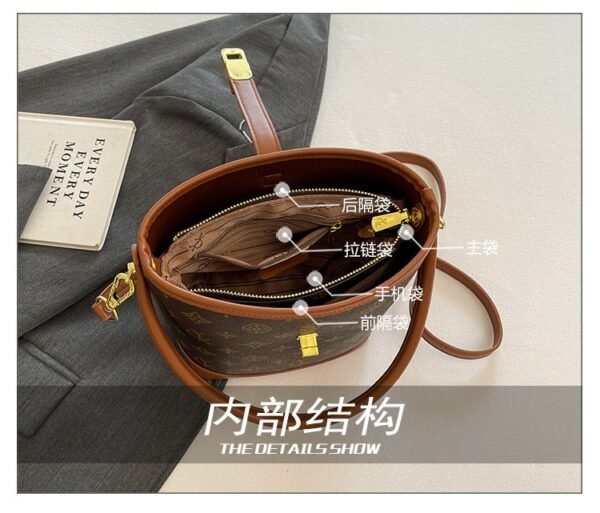 Minimalist Women’s Bag, Simple Luxury Vintage Print Bucket Bag, 2025 Spring New Fashion Shoulder Crossbody Bag - Image 6