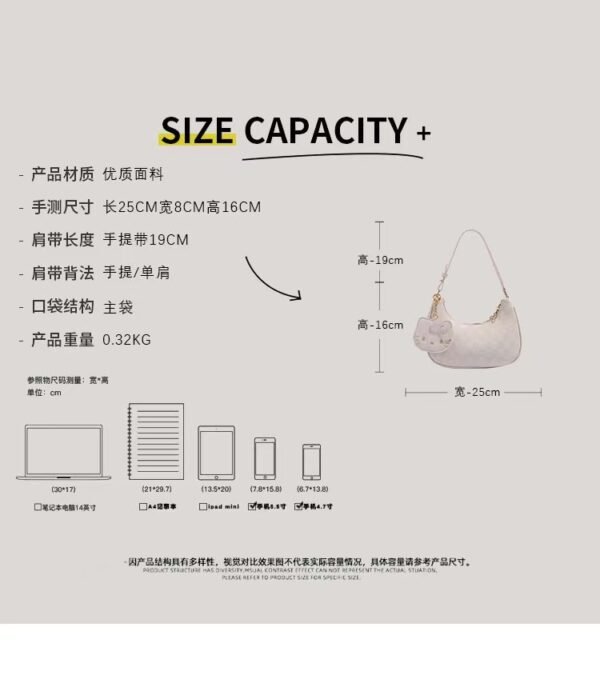 Authentic Versatile Hello Kitty Underarm Bag - Korean-Style Trendy Crescent Moon Bag for Women - Image 6