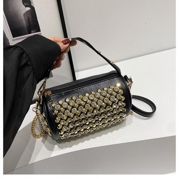 Trendy Rhinestone & Studded Chain Mini Barrel Bag - 2025 New Fashionable Women's Versatile Shoulder/Crossbody Bag - Image 4