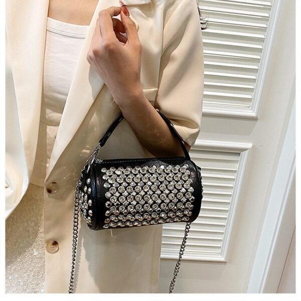 Trendy Rhinestone & Studded Chain Mini Barrel Bag - 2025 New Fashionable Women's Versatile Shoulder/Crossbody Bag - Image 6
