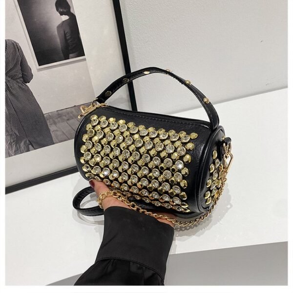 Trendy Rhinestone & Studded Chain Mini Barrel Bag - 2025 New Fashionable Women's Versatile Shoulder/Crossbody Bag - Image 10