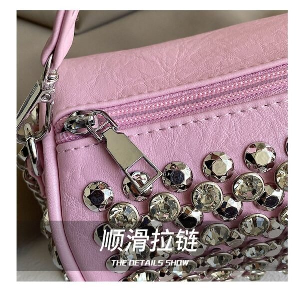 Trendy Rhinestone & Studded Chain Mini Barrel Bag - 2025 New Fashionable Women's Versatile Shoulder/Crossbody Bag - Image 8