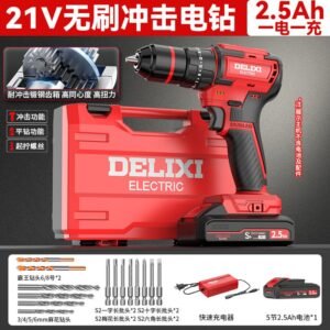 Delixi Brushless Electric Drill - Compact Power Drill with Multi-function for Home Use (Cordless Lithium Battery Drill)