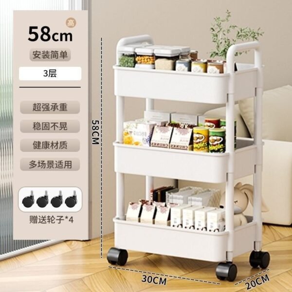 Multi-Tier Rolling Storage Cart - Bedroom/Bathroom Floor Standing Kitchen Snack Organizer with Wheels (Baby Supplies Storage Rack) - Image 7