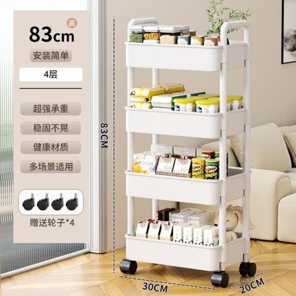 Multi-Tier Rolling Storage Cart - Bedroom/Bathroom Floor Standing Kitchen Snack Organizer with Wheels (Baby Supplies Storage Rack) - Image 6