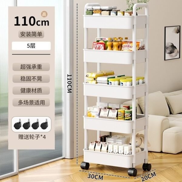 Multi-Tier Rolling Storage Cart - Bedroom/Bathroom Floor Standing Kitchen Snack Organizer with Wheels (Baby Supplies Storage Rack) - Image 5