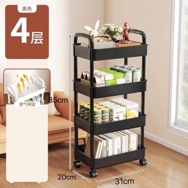 Multi-Tier Rolling Storage Cart - Bedroom/Bathroom Floor Standing Kitchen Snack Organizer with Wheels (Baby Supplies Storage Rack) - Image 4