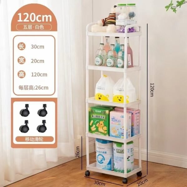 Multi-Tier Rolling Storage Cart - Bedroom/Bathroom Floor Standing Kitchen Snack Organizer with Wheels (Baby Supplies Storage Rack) - Image 3