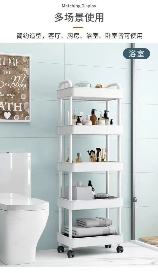 Multi-Tier Rolling Storage Cart - Bedroom/Bathroom Floor Standing Kitchen Snack Organizer with Wheels (Baby Supplies Storage Rack) - Image 2