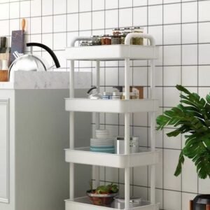 Multi-Tier Rolling Storage Cart - Bedroom/Bathroom Floor Standing Kitchen Snack Organizer with Wheels (Baby Supplies Storage Rack)