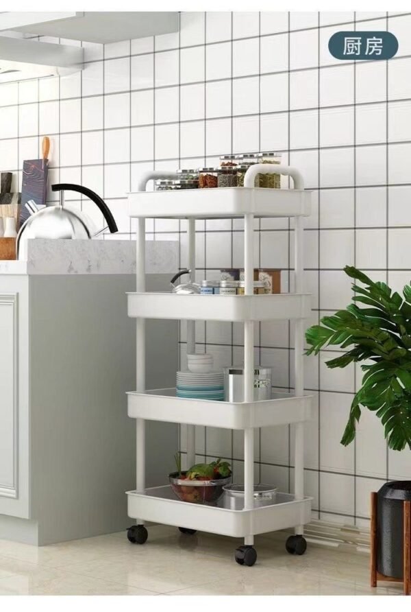 Multi-Tier Rolling Storage Cart - Bedroom/Bathroom Floor Standing Kitchen Snack Organizer with Wheels (Baby Supplies Storage Rack)