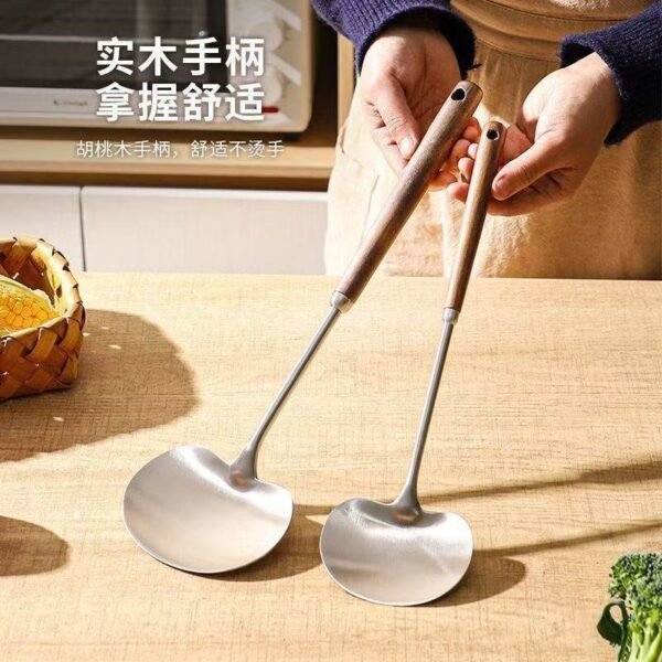 Stainless Steel Kitchen Walnut Wood Mushroom Utensil Set - Spatula, Soup Spoon & Cooking Tools - Image 7