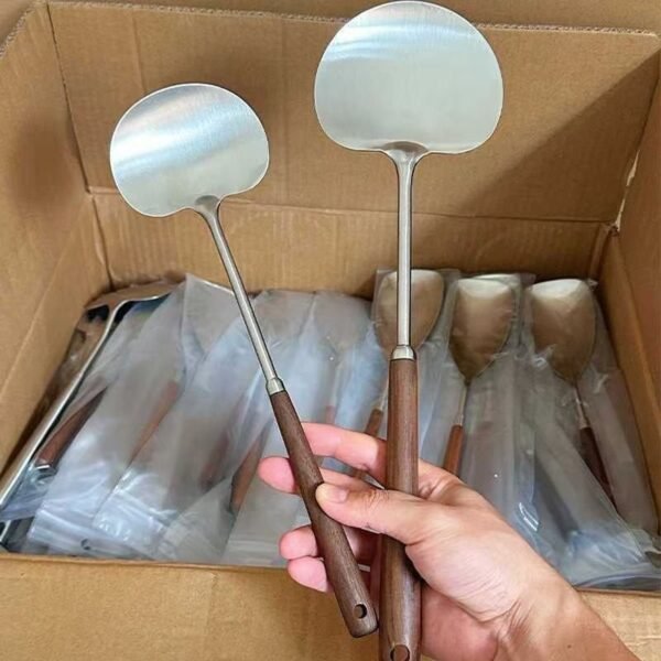 Stainless Steel Kitchen Walnut Wood Mushroom Utensil Set - Spatula, Soup Spoon & Cooking Tools - Image 6