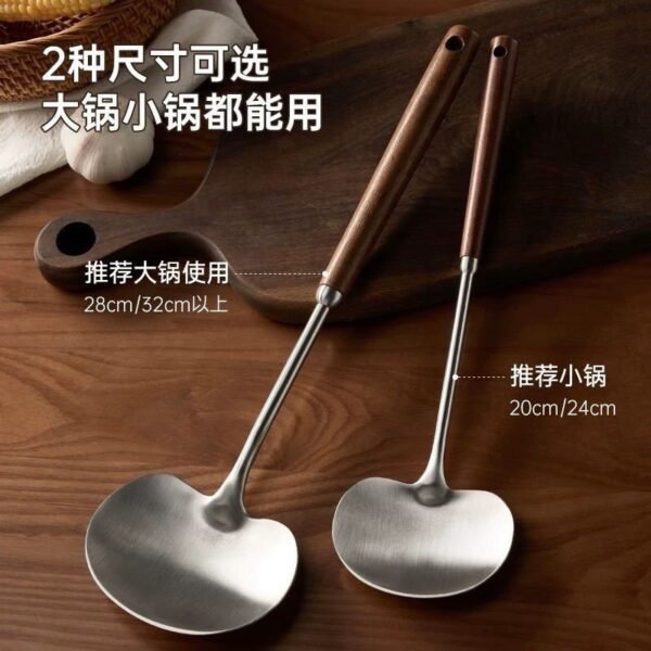 Stainless Steel Kitchen Walnut Wood Mushroom Utensil Set - Spatula, Soup Spoon & Cooking Tools - Image 5