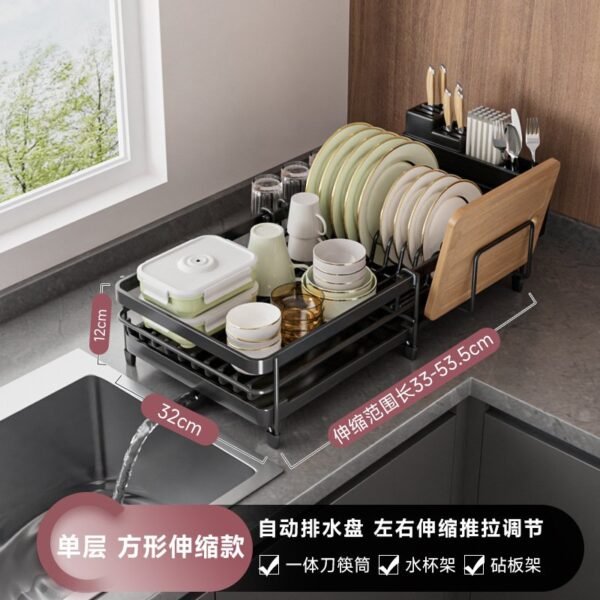 Kitchen Dish Rack - Stainless Steel Double-Layer Countertop Dish Drainer with Multi-Function Utensil Storage - Image 7