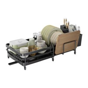 Kitchen Dish Rack - Stainless Steel Double-Layer Countertop Dish Drainer with Multi-Function Utensil Storage