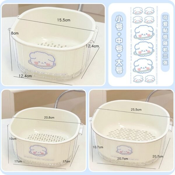 Double-Layer Vegetable Washing Basket - Kitchen Colander Set for Fruits/Salad with Drainage Holes (Includes Stickers) - Image 8