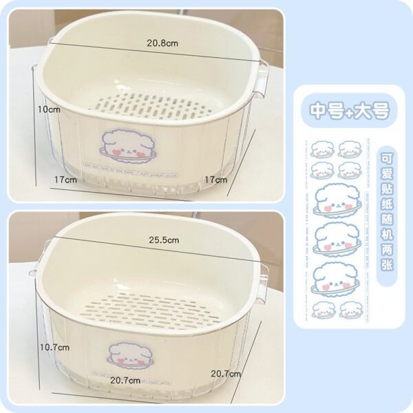 Double-Layer Vegetable Washing Basket - Kitchen Colander Set for Fruits/Salad with Drainage Holes (Includes Stickers) - Image 3