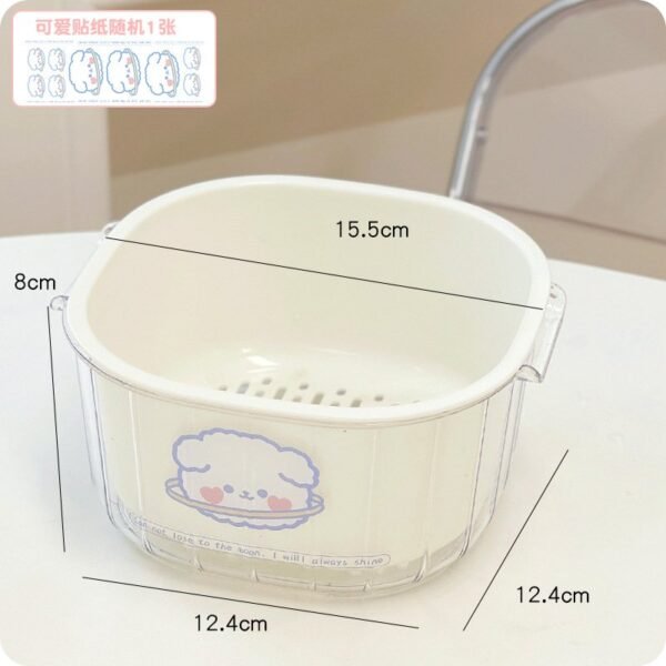 Double-Layer Vegetable Washing Basket - Kitchen Colander Set for Fruits/Salad with Drainage Holes (Includes Stickers) - Image 6
