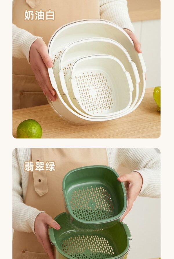 Double-Layer Vegetable Washing Basket - Kitchen Colander Set for Fruits/Salad with Drainage Holes (Includes Stickers) - Image 9