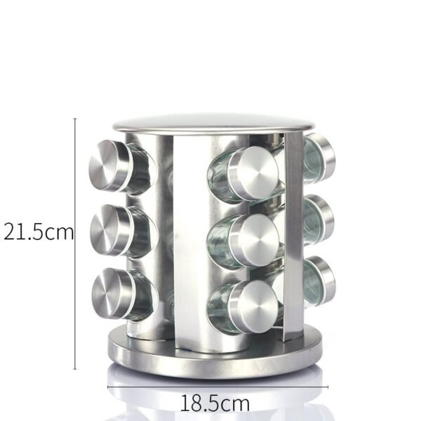 360° Rotating Spice Rack - Stainless Steel Kitchen Condiment Organizer with Multi-Jar Spice Box Set - Image 6