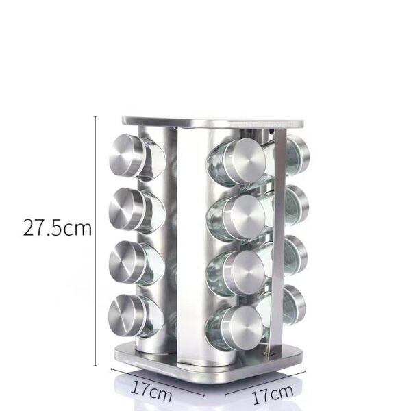 360° Rotating Spice Rack - Stainless Steel Kitchen Condiment Organizer with Multi-Jar Spice Box Set - Image 4