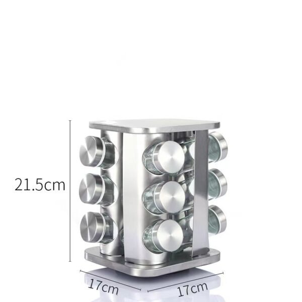 360° Rotating Spice Rack - Stainless Steel Kitchen Condiment Organizer with Multi-Jar Spice Box Set - Image 3