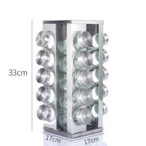 360° Rotating Spice Rack - Stainless Steel Kitchen Condiment Organizer with Multi-Jar Spice Box Set