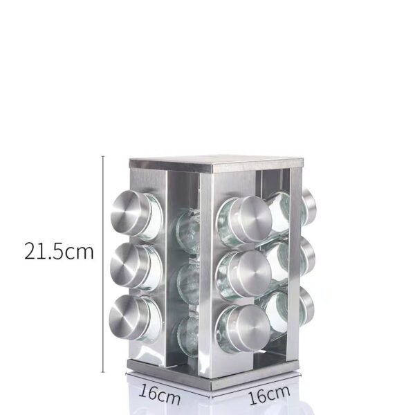 360° Rotating Spice Rack - Stainless Steel Kitchen Condiment Organizer with Multi-Jar Spice Box Set - Image 12