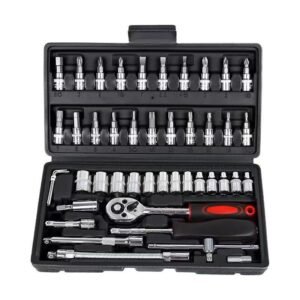 46-Piece Socket Wrench Set - 1/4" Drive Ratchet Tool Kit for Automotive Repair & Household Maintenance