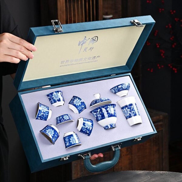 Blue & White Porcelain Tea Set - Complete Chinese Gongfu Tea Ceremony Kit (Luxury Gift Box, Premium Ceramic) - Image 2