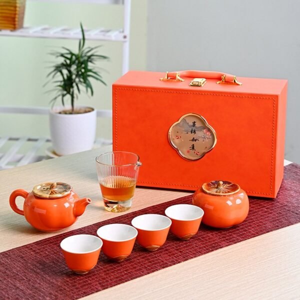 Persimmon-Themed Tea Set - 'Everything Goes Well' Complete Ceramic Gift Box (Corporate/Business Souvenir) - Image 2