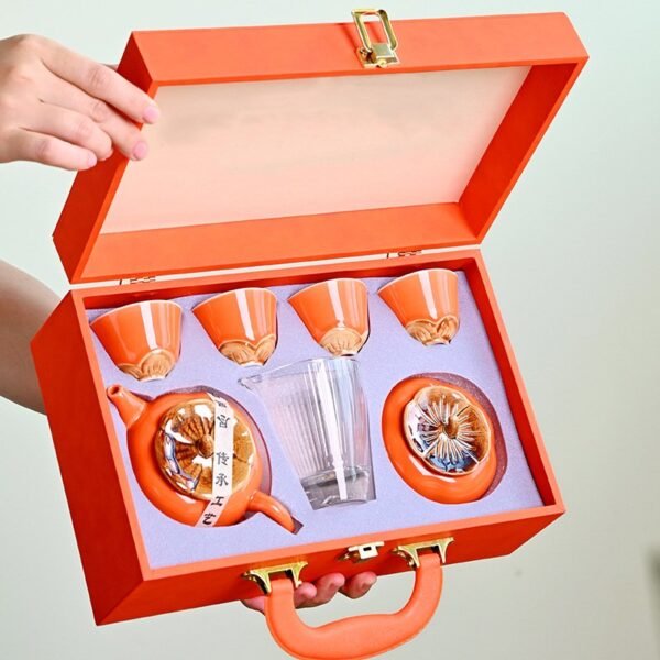 Persimmon-Themed Tea Set - 'Everything Goes Well' Complete Ceramic Gift Box (Corporate/Business Souvenir) - Image 6
