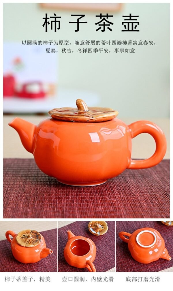 Persimmon-Themed Tea Set - 'Everything Goes Well' Complete Ceramic Gift Box (Corporate/Business Souvenir) - Image 4