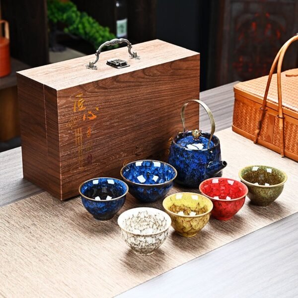 Rainbow Glaze Five-Element Tea Set - Celestial Gradient Teacup Collection (Premium Gift Box) - Image 9