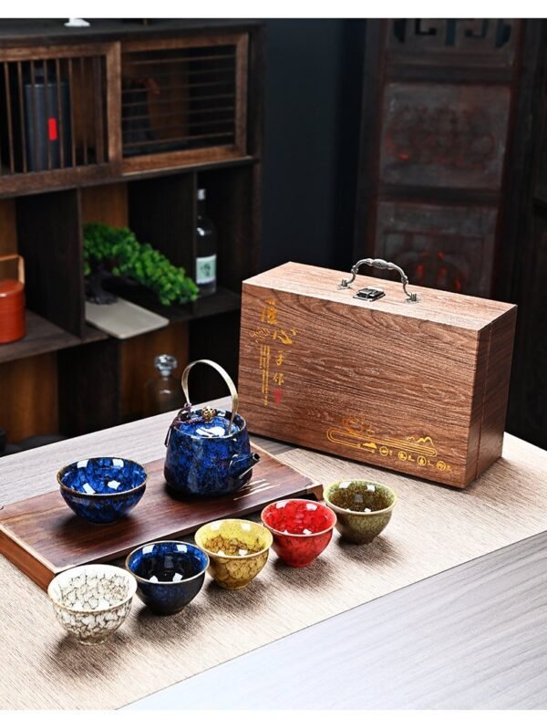 Rainbow Glaze Five-Element Tea Set - Celestial Gradient Teacup Collection (Premium Gift Box)